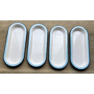 4 Hearth & Hand Magnolia Porcelain Enamel Corn On Cob Dish Tray Set Black Blue